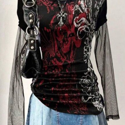 بلوز آستین توری پانک